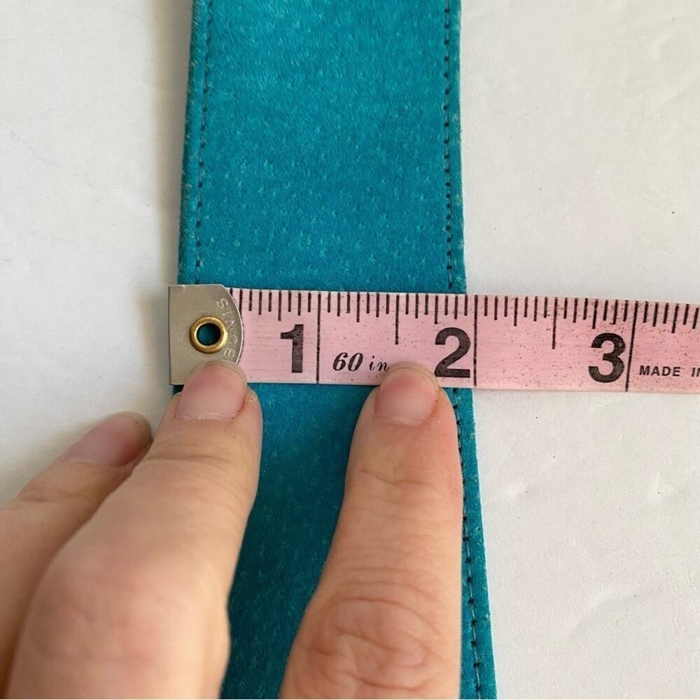 Vintage Statement Belt Jaeger Suede Turquoise‎ Wide Leather Womens 28 XS Small - Picture 8 of 9